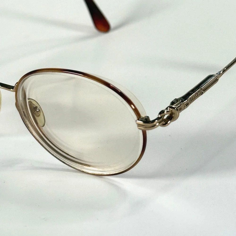 VTG‎ Gucci Knot Round Eyeglasses Frame Only 51-19-132 Metal Gold Womens Full Rim